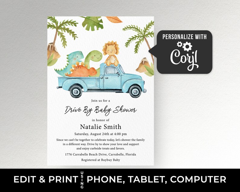Dinosaur Drive by Baby Shower Invitation Boy Baby Shower Etsy