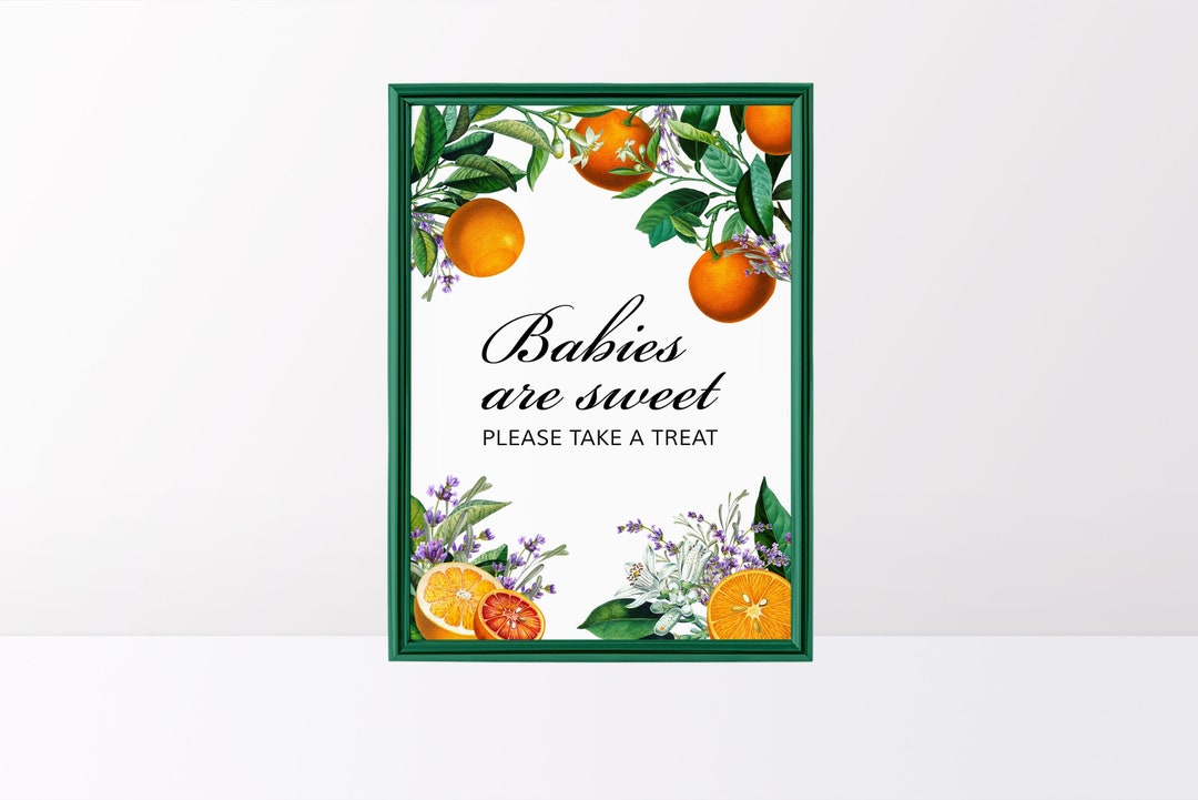 Oranges Babies Are Sweet Sign Citrus Lavender Baby Shower Sign