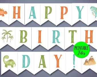 Dinosaur happy birthday banner PRINTABLE banner dinosaur birthday party decor, Boy birthday decoration