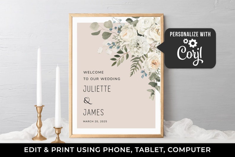 Editable place card template Wedding name cards green white blush pink floral food label card printable baby shower decor bridal shower