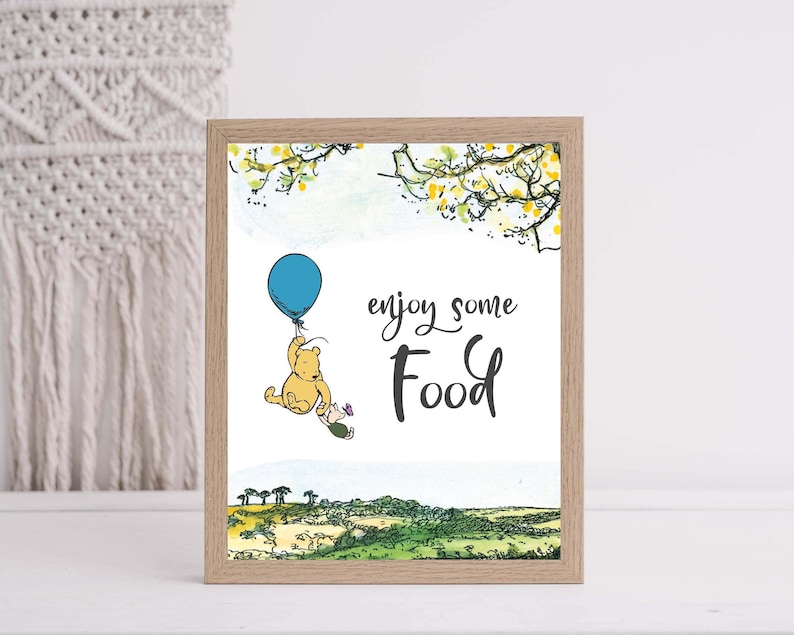 Food sign Winnie the pooh baby shower decoration Blue Balloon pooh bear sign Classic Winnie the Pooh baby shower decor
