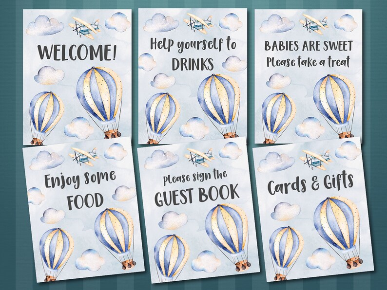 Boy Baby Shower Signs Bundle Printable Hot Air Balloon Table Etsy Boy Baby Shower Signs Bundle Printable Hot Air Balloon Table Etsy