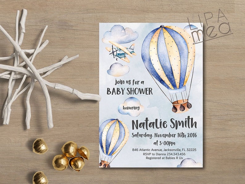 Hot Air Balloon Baby Shower Invitation Boy Printable Baby Etsy Hot Air Balloon Baby Shower Invitation Boy Printable Baby Etsy