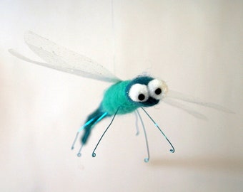 Needle Felted Dragonfly, Green dragonfly