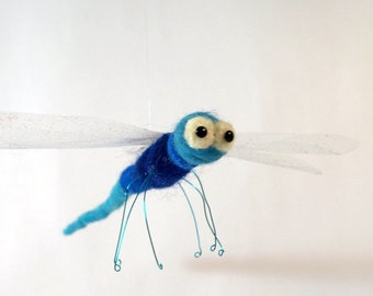 Needle Felted Dragonfly, Blue dragonfly