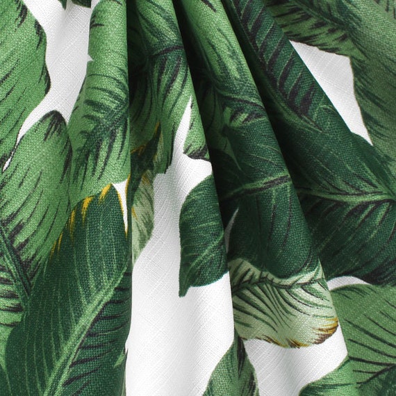 Banana Leaves linen INDOOR Fabric Dark Green Palm Leaves | Etsy