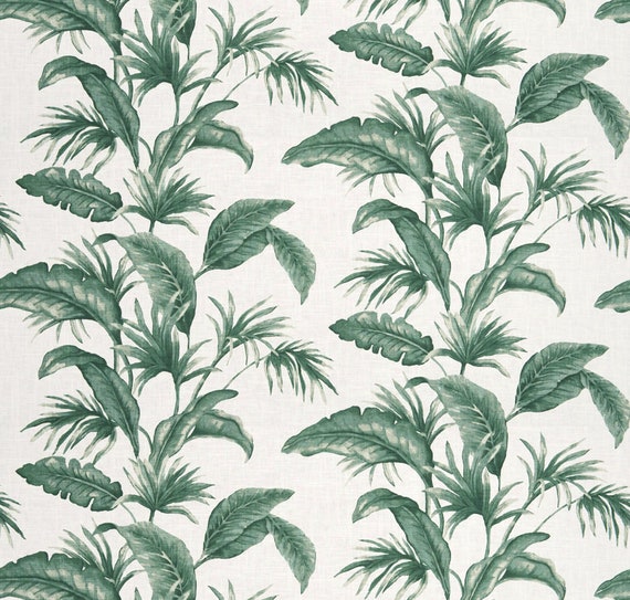 Green Tropical Linen Fabric Leaves Print Curtain Fabric Etsy