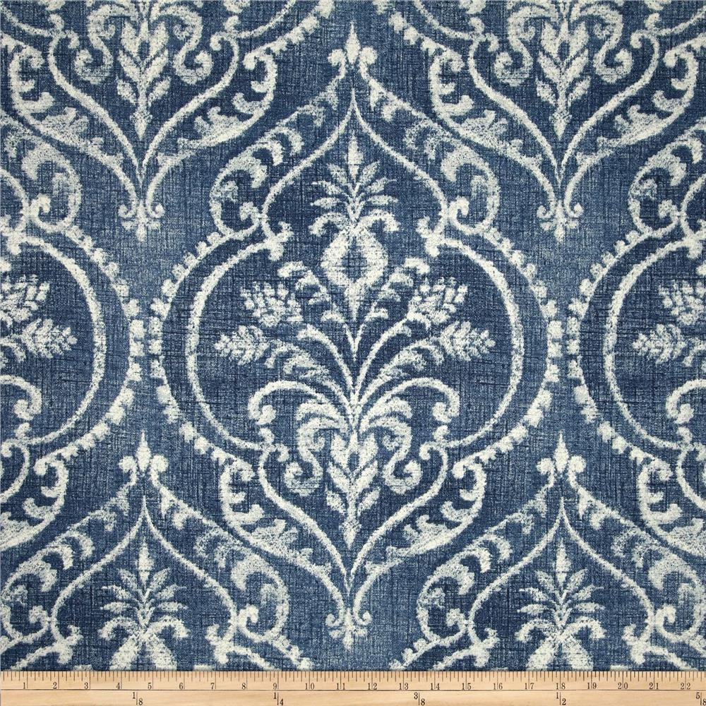 Blue Damask Upholstery Fabric Denim Blue Curtain Material Etsy