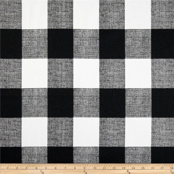 Black and White Buffalo Check Fabric, Designer Drapery Fabric, Black White Plaid Check Fabric, Upholstery Fabric by the yard