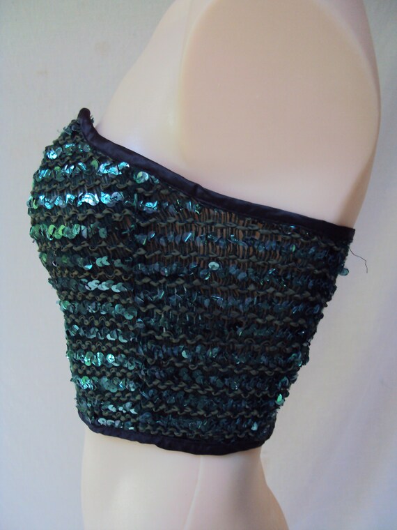 Vintage sequin corset, nineties Symbols green seq… - image 2