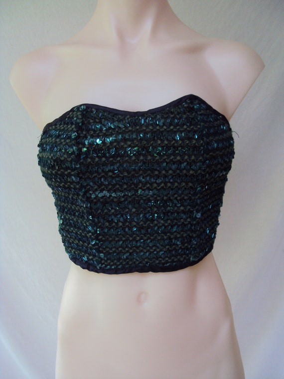 Vintage sequin corset, nineties Symbols green sequin … - Gem