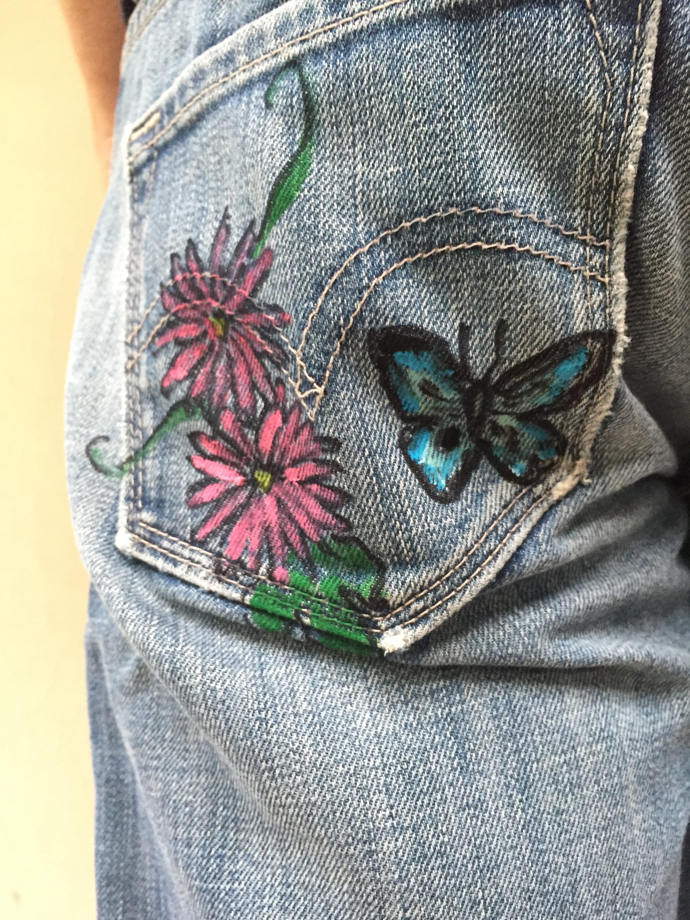 Jeans pintados a mano jeans mariposa jeans upcycled jeans Etsy