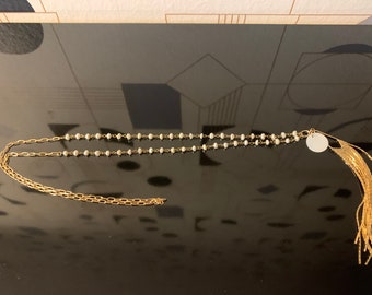 chain and beaded chain jump necklace with gold-plated and mother-of-pearl stamp pendant