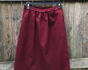Burgundy Maroon Wool Midi Skirt