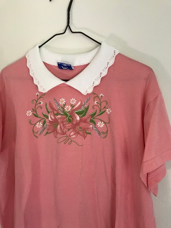 Collared Floral Pink T Shirt