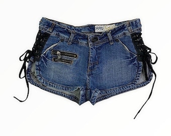 Vintage Black Pockets Lace Up Denim Mens Shorts Summer YL031