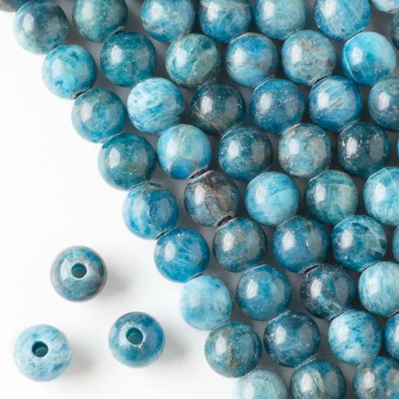 06 Beads per Order Bead Size 10mm Polished Large Hole 2.5mm Natural Grade AAA Center Drilled Apatite Blue Round Gemstone Beads