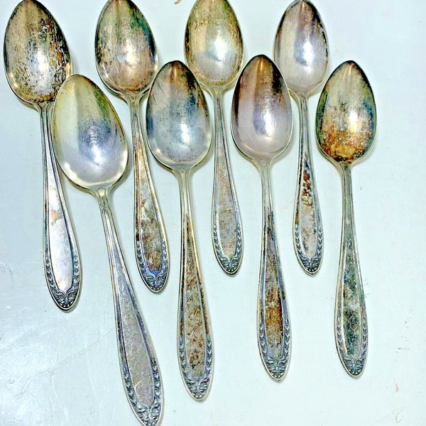 8 Oneida Community Bridal Wreath Spoons Antique Par Plate Silverplate Vintage