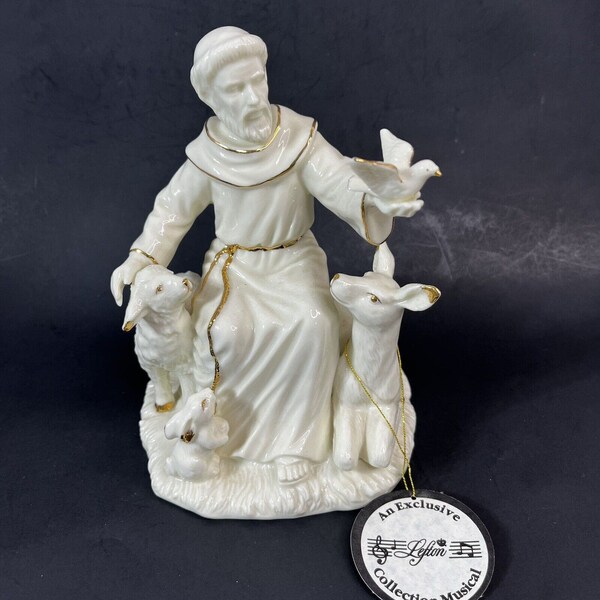 Lefton Guardian Figurine Music Box Plays Amazing Grace 1998 Porcelain