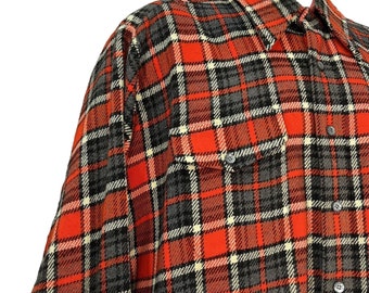 Vintage 50s Large Plaid Board Shirt USA Shacklet Acrylic Mens Size L Red Gray