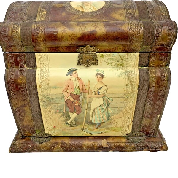 Celluloid Vanity Dresser Box Large Size 12x12x7 Closed Brass Antique Victorian