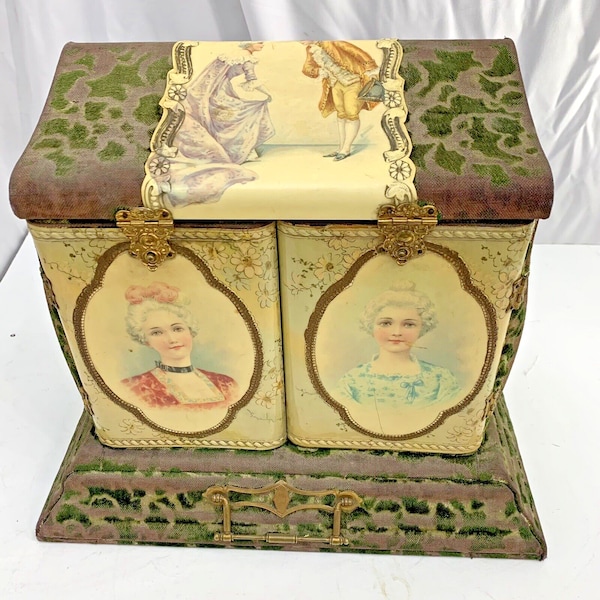 Celluloid Vanity Dresser Box Large Size 13x11x8 Closed Brass Antique Victorian
