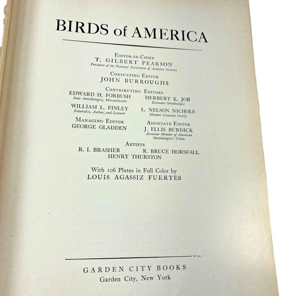 Birds Of America Book 1936 Garden City Books Hard Cover 106 Color Plates Fuertez