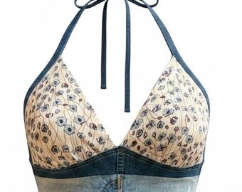 Haltertop i återvunnen denim