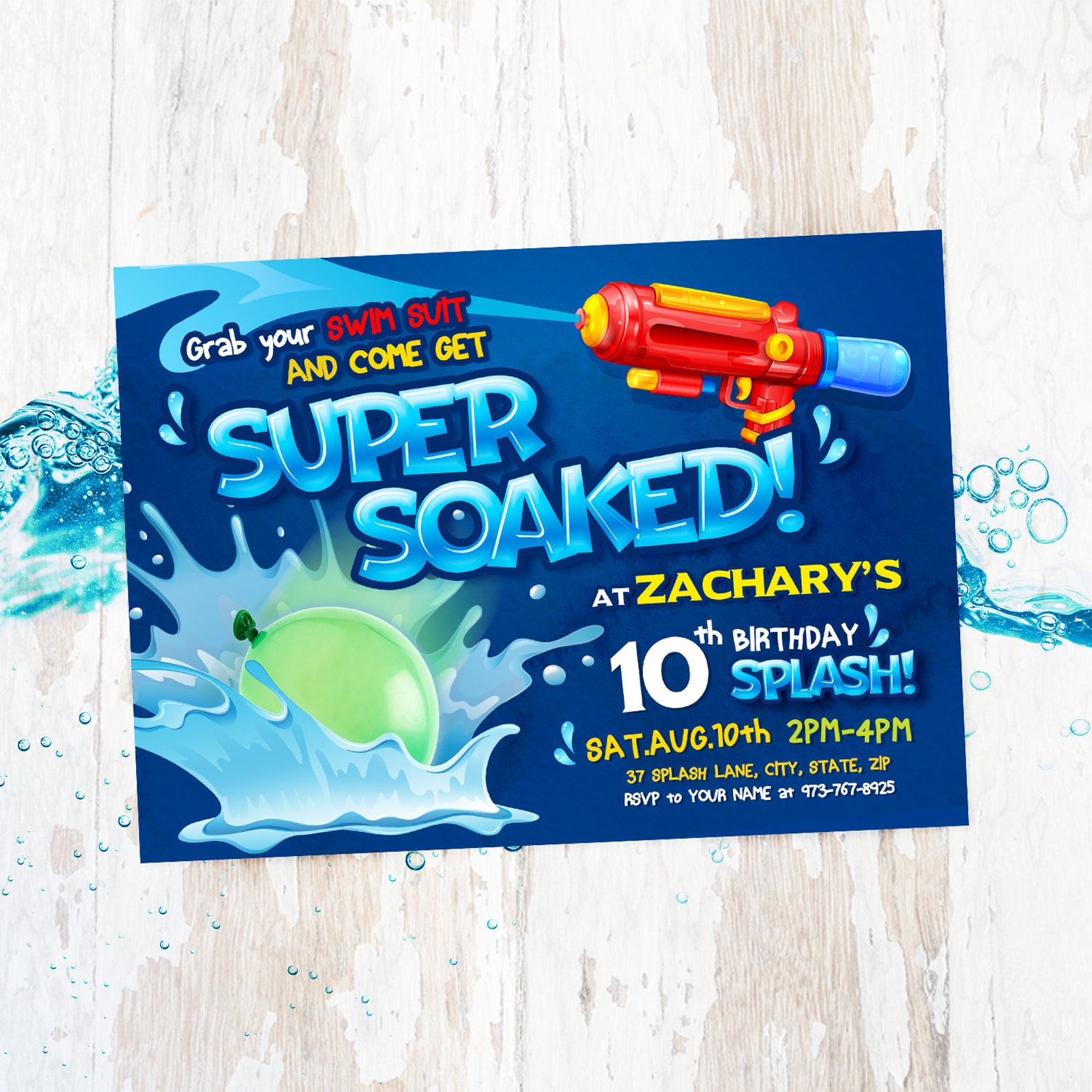 Water Play Party Invitation Water Balloon Birthday Etsy