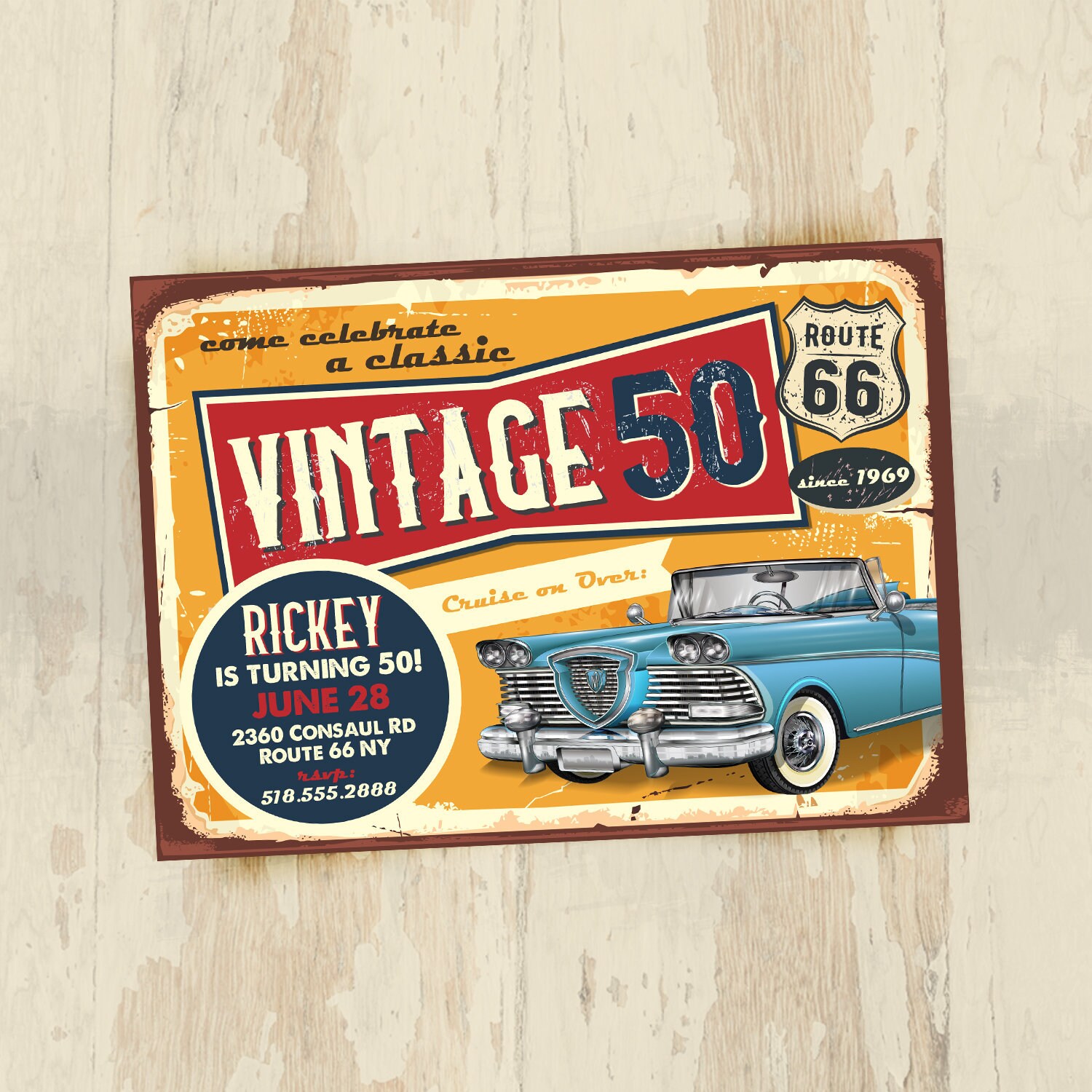Classic car Invitation 50th birthday invitation vintage car | Etsy