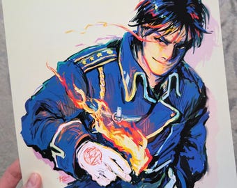 Impresión artística de Roy Mustang de la Hermandad del Alquimista de Metal Completo (20 x 20 cm)