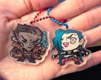 Pequeños amuletos acrílicos de Jinx y Silco de League of Legends Arcane