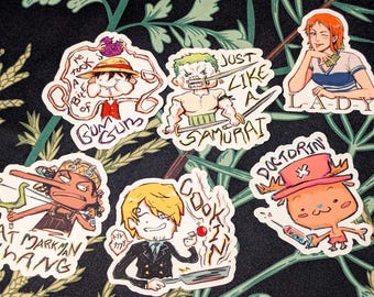 Juego de pegatinas de vinilo troqueladas resistentes a la intemperie con diseño de piratas del sombrero de paja y manga de anime