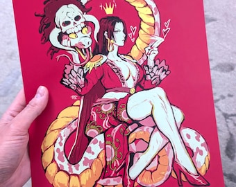 Ilustración artística de anime manga de la Emperatriz Boa Pirata del Sombrero de Paja - Impresiones - Carta de EE. UU. 8.5x11