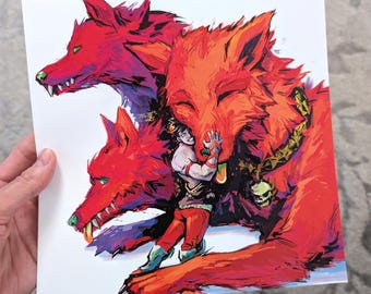 Impresión artística de ilustración de HADES Zagreus Cerberus - 8x8 pulgadas