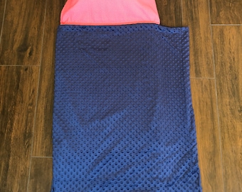 Pink/Navy Microdot Personalizable Memory Foam Minky Toddler Nap Mat