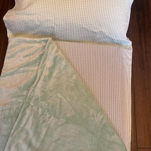 Mint Green Seersucker Personalizable Kinder Nap Mat Cover w/Minky Blanket and Optional Pillow