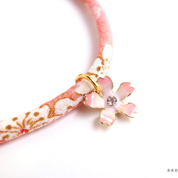 Cherry Blossom Charm with rhinestone for Kimono bracelets, enamel color