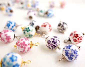 Porcelain Charm for Kimono bracelet accessory, gold, silver or antique gold color