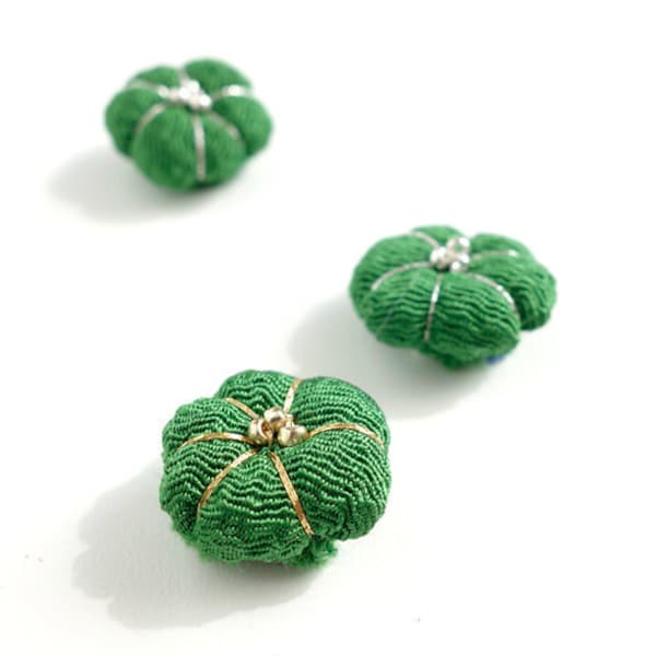 Green Chirimen Plum Charm for Kimono Bracelet,  Japanese Silk, gold silver thread Plum blossom jewelry charm plm