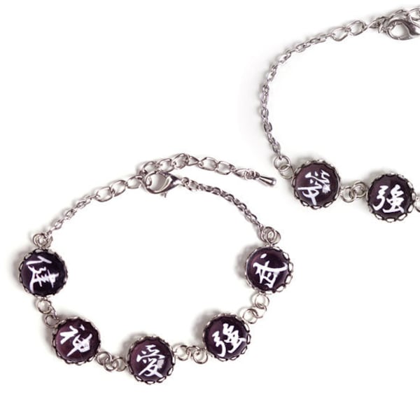 a 3 or 5 Kanji Bracelet, Pick your words / Silver color chain bracelet with an extender Chinese character / White text on Black