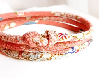 Pink Sakura Kimono Bracelet, Necklace Japanese chirimen jewelry, Sweet cherry blossom Spring color - HANA MORI - 4-5mm