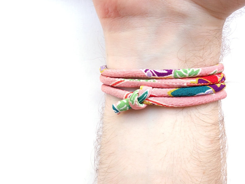 YAMATO Japanese wrap bangle for men women unisex Japanese Kimono bracelet sliding knot cord Glamour pink purple green blue