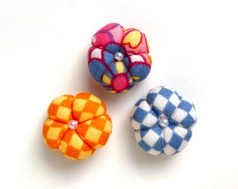 DISCOUNTED! Set of 3 Fridge Magnets, Cotton Kimono  / plum and cherry blossom Kimono pattern Cotton 3pcs  mg51 ys