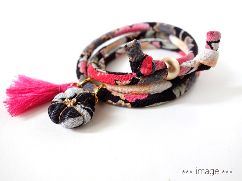Japanese Silk Japanese Jewelry Kimono Charm from Silk for Kimono Bracelets Gold color thread blossom jewelry Ume plm