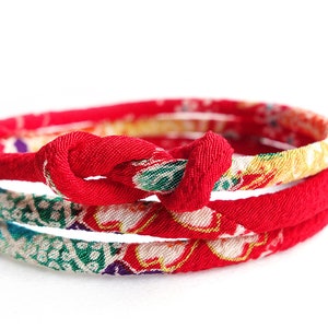 Japanese Jewelry Japanese Cord Bracelet, wrap your Kimono bracelet anklet, necklace Ancient pattern - HANA MORI - Red green yellow 5mm