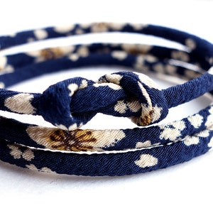Dark Blue Japanese Bracelet Kimono Jewelry, Necklace - HANA MORI - white cherry blossom on navy dark blue 4mm
