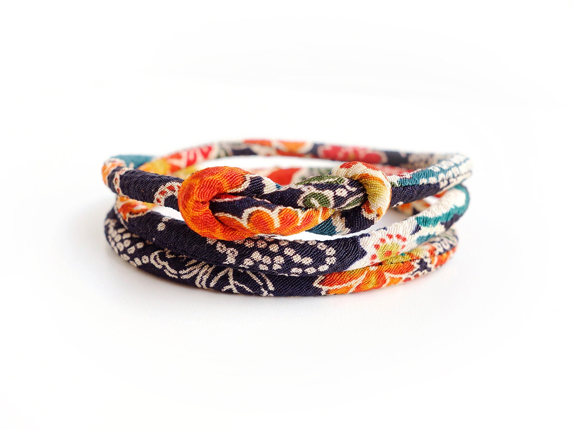 Kimono Bracelet Japanese Kimono Jewelry Orange Navy/  Necklace, Ankle…