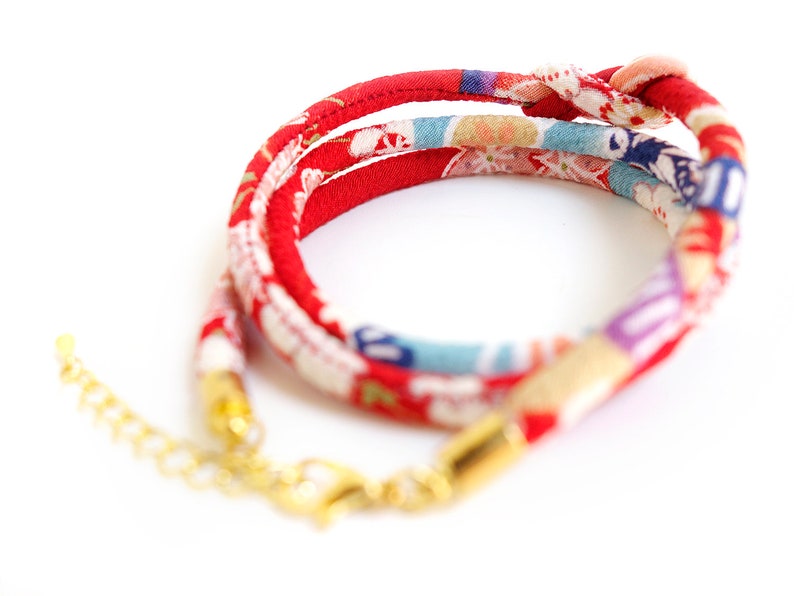 Japanese Sakura Necklace pink red Red and Light BlueJapanese Bracelet HANA MORI Kimono Bracelet 5mm