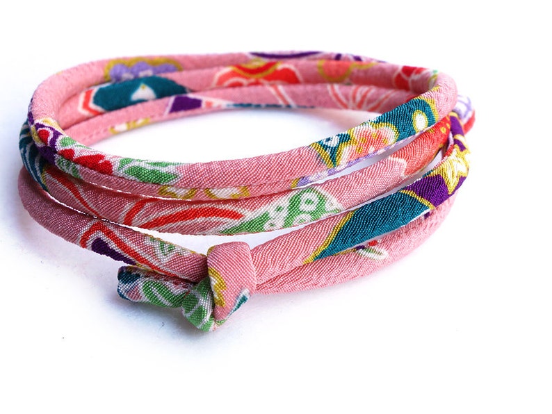 YAMATO Japanese wrap bangle for men women unisex Japanese Kimono bracelet sliding knot cord Glamour pink purple green blue